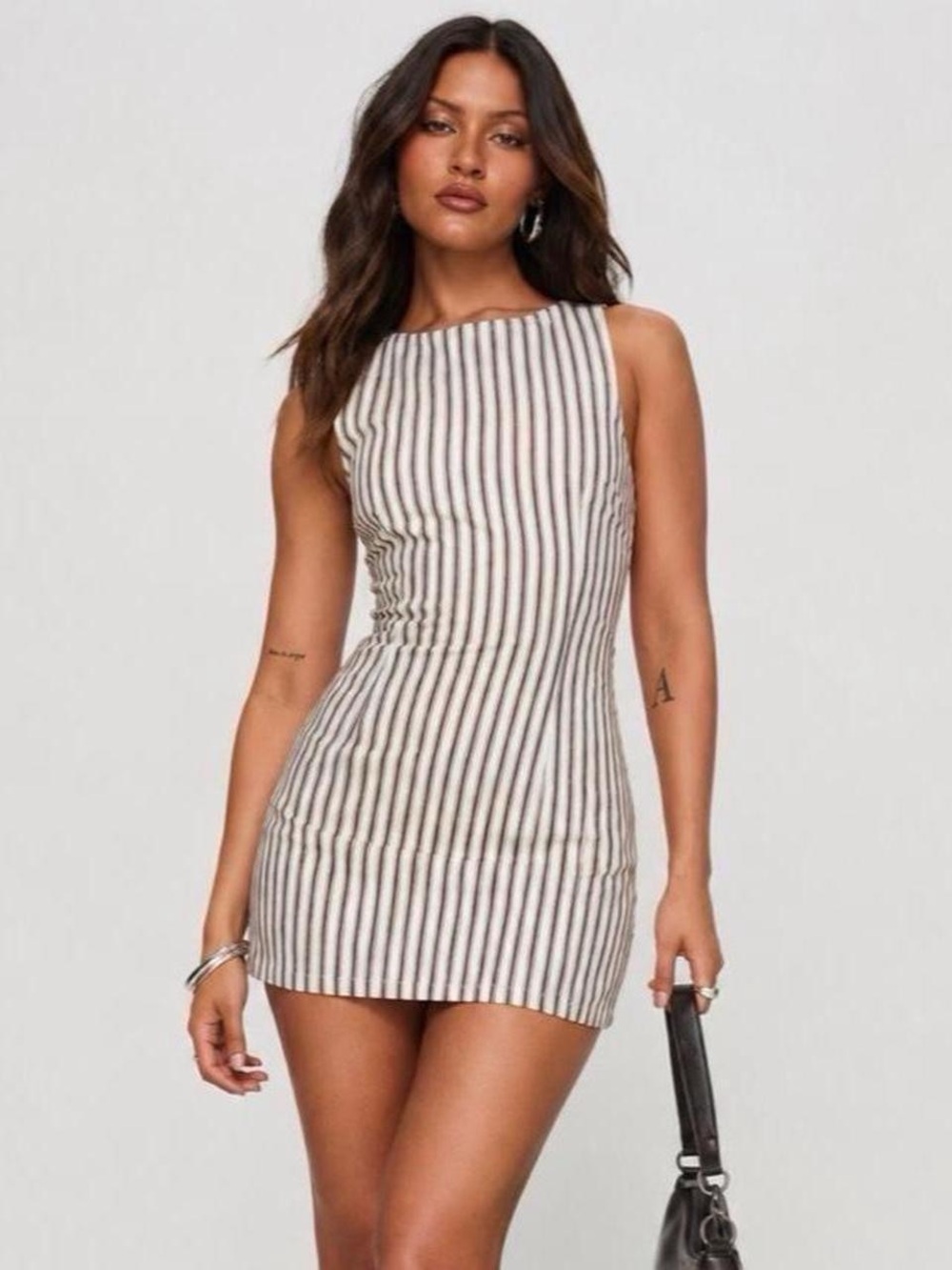 Princess Polly Cream and Black Striped Sleeveless Mini Dress
